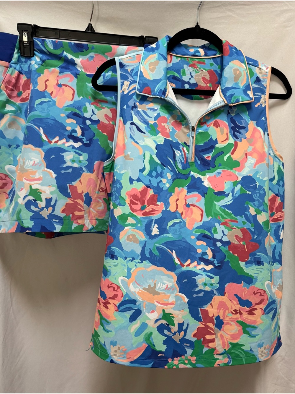 Walter Hagen Matching Golf Skort & Sleeveless Polo Set Floral Blue Large
